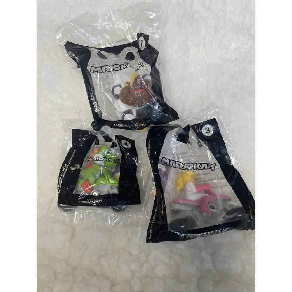 McDonalds Mario Kart Mini Figure Lot Of 3 Donkey Kong Yoshi Princess Peach New